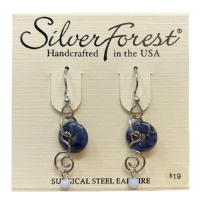 Silver Forest Blue Layered Earrings