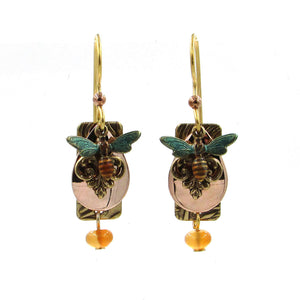 Silver Forest Insect Layered Gold-Tone Mixed Metal Earrings