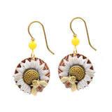 Silver Forest Sunflower Bee Earrings