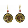 Silver Forest Sunflower and Bee Layered Mixed Metal Earrings