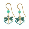 Silver Forest Framed Dragonfly and Beads Pierced Earrings