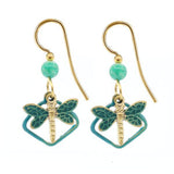 Silver Forest Framed Dragonfly and Beads Pierced Earrings