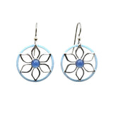 Silver Forest Open Flower With Blue Onyx Silver Metal Earrings