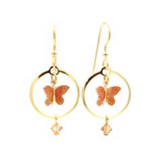 Silver Forest Golden Butterfly with Bead Circle Earrings