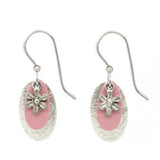 Silver Forest Oval Layer with Flower Pierced Earrings