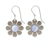 Silver Forest Fun Flower with Stone Pierced Earrings