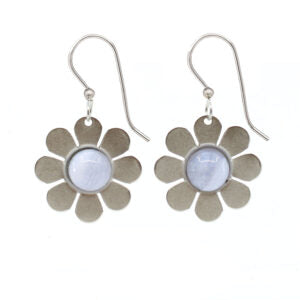 Silver Forest Fun Flower with Stone Pierced Earrings
