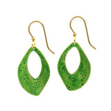 Silver Forest Green Flower Textured Organic Shape Earrings