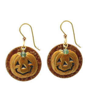 Silver Forest Jack O'Lantern on Textured Round Earrings