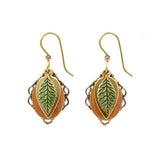 Silver Forest Leaf on Layered Shape Earrings
