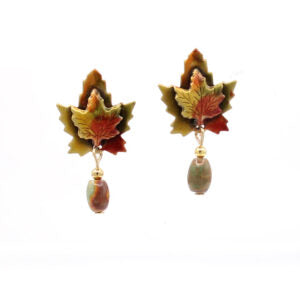Silver Forest Leaf with Bead Drop Earrings