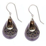 Silver Forest Lavender Teardrop and Gold Filigree Pierced Earrings