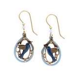 Silver Forest Blue Hummingbirds in Teardrop Earrings