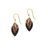 Antique Brass Leaf & Black Marquise Drop Earrings