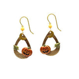 Silver Forest Harvest Moon & Pumpkin Drop Earrings