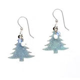 Silver Forest Snowy Christmas Tree Drop Earrings