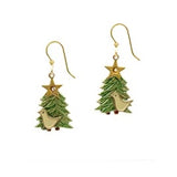 Silver Forest Partridge in a Pine Tree Enamel Drop Earrings