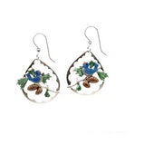 Winter Bluebird & Pinecone Enamel Drop Earrings