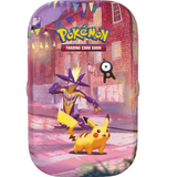 Pokémon Trading Card Game accessory featuring a colorful illustrated design with the Pokémon logo, a purple and yellow character, and Pikachu on a pink-toned illustrated background.