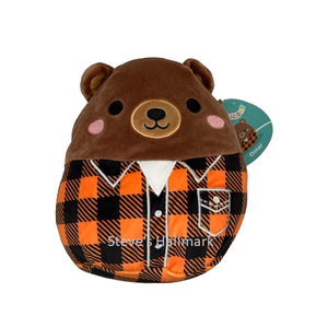 Squishmallow Fall Harvest Brown Bear with Plaid Jacket Omar 7.5" Stuffed Plush by Kelly Toy