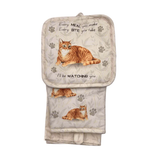Orange Tabby Kitten Cat Lover's Oven Mitt, Potholder, and Kitchen Towel Set, 100% Cotton