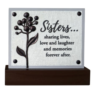 Sisters Plaque Sitter with Boxed Antique Bronze Wildflower