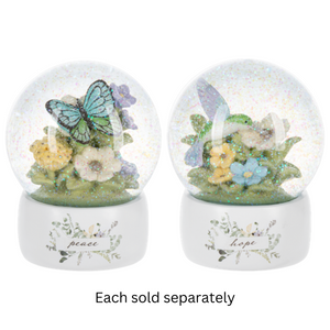 Peace & Hope Water Globe 5" with Butterfly & Hummingbird
