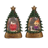 6" Peanuts Snoopy Charlie Brown Holiday Shimmer Green Tree Light Up Water Globe