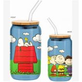 Peanuts Backyard Scene 16oz Glass Tumbler with Bamboo Lid and Glass Straw