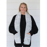 Cozy Pocket Scarf with Two Hidden Pockets in Gray Chevron Pattern