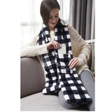 Cozy Pocket Scarf with Two Hidden Pockets in Black and White Plaid