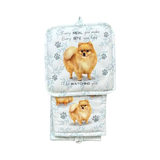 Pomeranian Dog Lover's Oven Mitt, Potholder, and Kitchen Towel Set, 100% Cotton