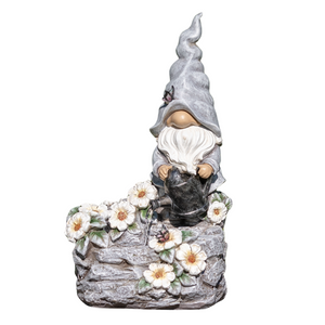 Pudgy Pal Gnome with Butterfly & Watering Can 13.5" Garden Fountain Battery Operated