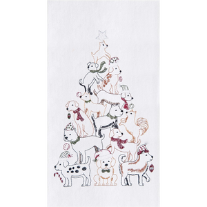 Puppy Dog Christmas Tree Flour Sack Towel