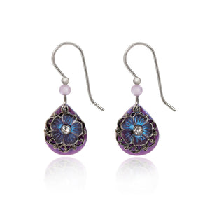Silver Forest Purple Tear with Flower and Silver Filigree Earrings