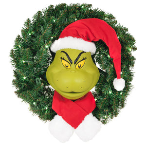 Hallmark Dr. Seuss's How the Grinch Stole Christmas!™ The Grinch Wreath With Light, Sound and Motion, 24”