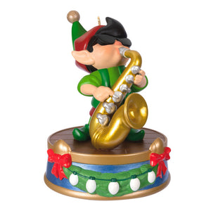 Hallmark North Pole Tree Trimmers Band Collection Stuey On Sax Musical Ornament With Light