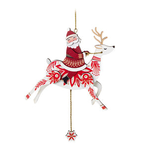 Hallmark Pull-String Reindeer With Santa Wood Ornament