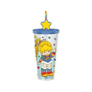 Rainbow Brite RB Wave Stars Striped Straw with 24 Oz. Plastic Cold Cup with Lid and Topper Straw