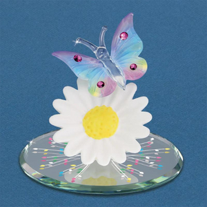 Glass Baron Rainbow Butterfly on Daisy Glass Figurine