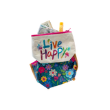 Recycled Water Bottle Floral Zipper Pouch Live Happy 7"
