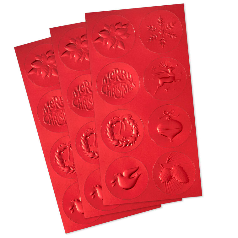 Hallmark Red Foil Embossed Christmas Seals, 3 sheets Steve's Hallmark