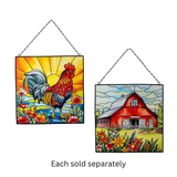 Red Barn or Rooster Stained Glass Hanging Décor 12"x12"