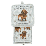 Red Dachshund Dog Lover's Oven Mitt, Potholder, and Kitchen Towel Set, 100% Cotton