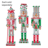 Red Green & White With Stripes & Polka Dots Nutcracker 15"