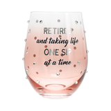 Retired Taking Life One Sip at a Time Gift Boxed 18 oz. Gemstone Jeweled Stemless Wine Glass
