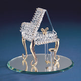 Glass Baron Clear Glass Piano with 22Kt Gold Accent on Mirror Base
