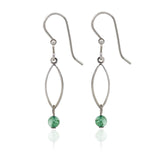 Spirit by Silver Forest Open Teardrop with Green Bead Drop Earrings in Silver