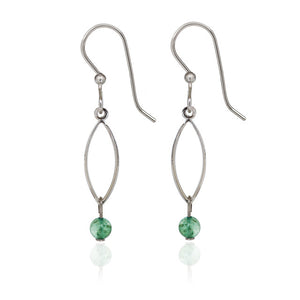 Spirit by Silver Forest Open Teardrop with Green Bead Drop Earrings in Silver