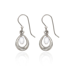 Spirit by Silver Forest White Bead in Open Oval Earrings in Silver